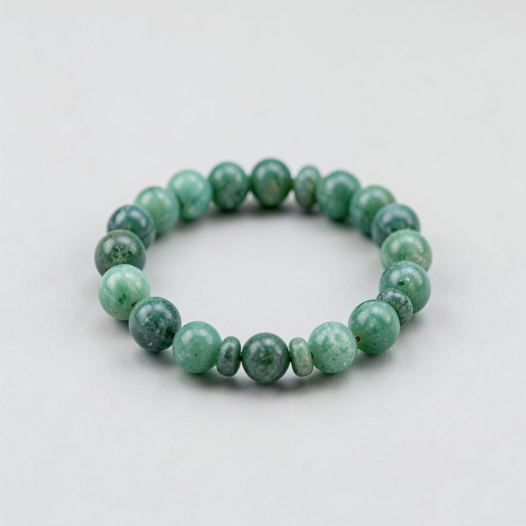 Bracelet en perles de pierre naturelle verte, élastique, posé à plat