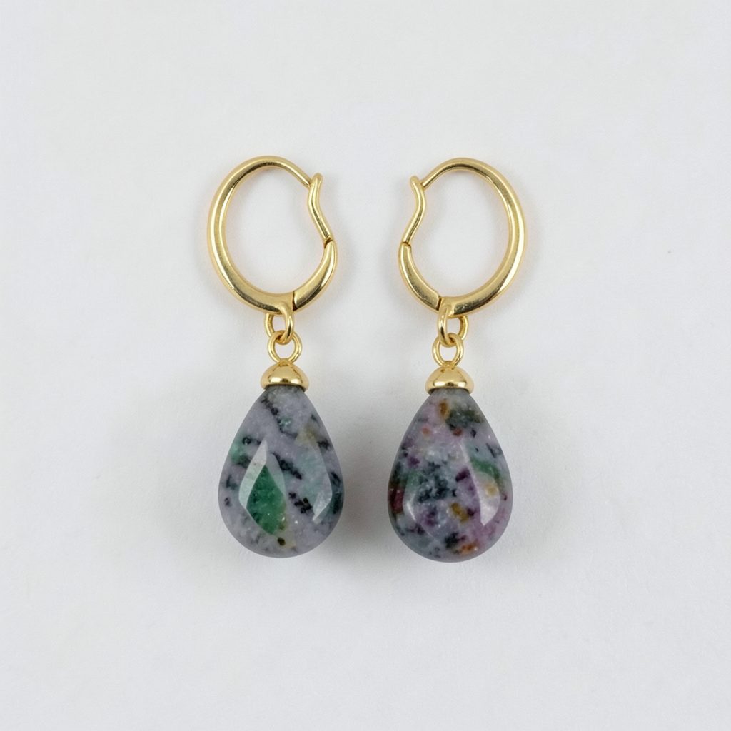 Boucles d'oreilles en pierres naturelles taillées en goutte, monture dorée